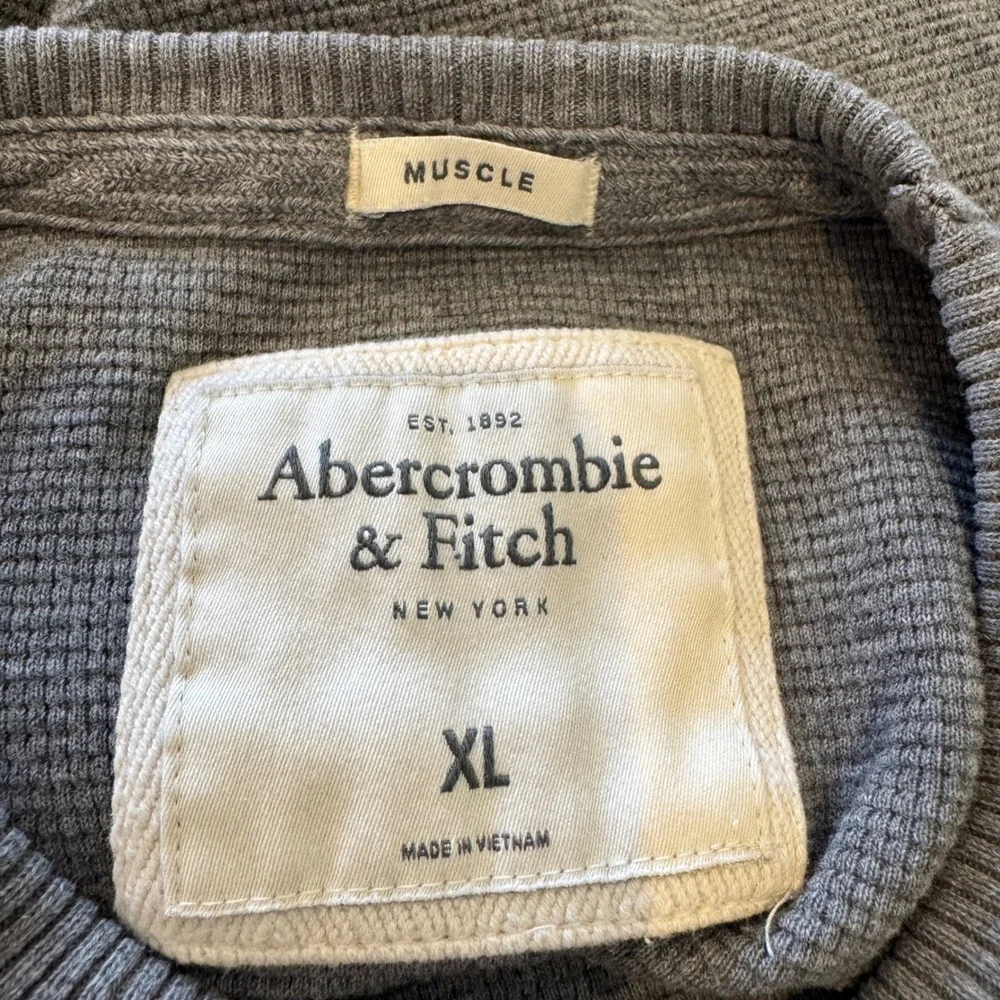 ABERCROMBIE & FITCH Mens Muscle Thermal Crew Neck‎ Top XL Gray Heavyweight